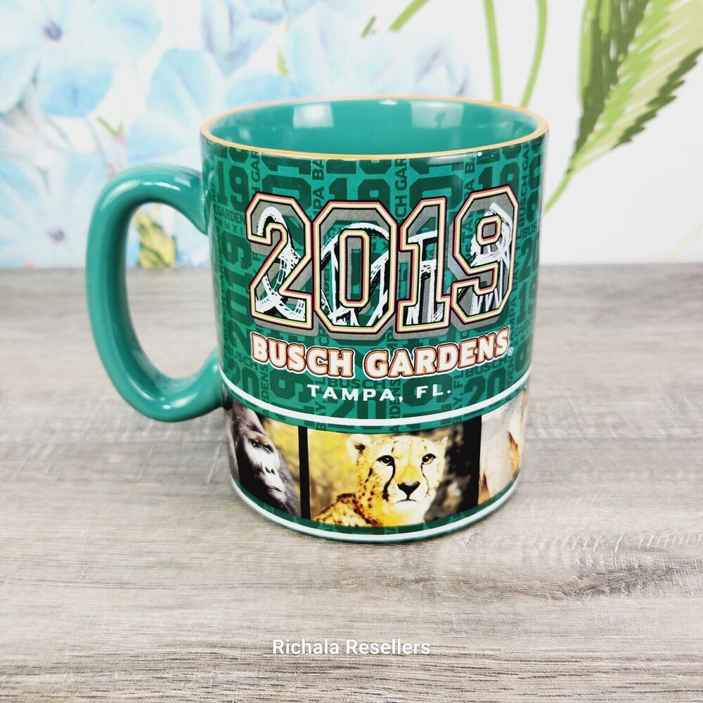 Busch Gardens Large Coffee Mug Cup 2019 Tampa Florida Ceramic Lion Tiger Gorilla